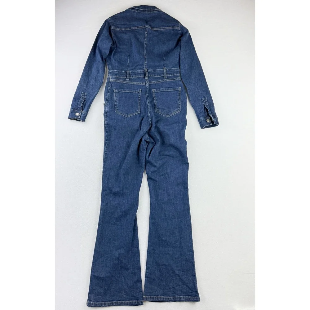 Nasty Gal Denim Jumpsuit Size 8 Long Sleeve Button Up Collar Womens Blue Denim - Picture 2 of 11